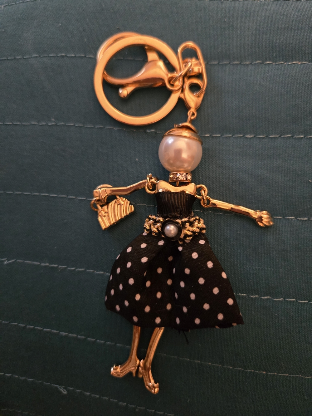 Gold-Tone Polka Dot Doll Purse & Keychain Charm - Black